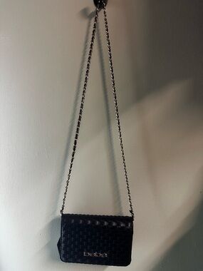 bebe Black Woven Chain Crossbody Bag